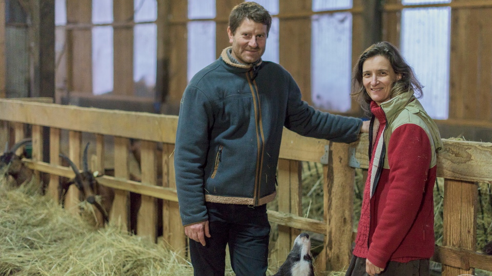 Sébastien et Claire du Cabri au Lait dans la chèvrerie - crédit Olivier Pain -2016